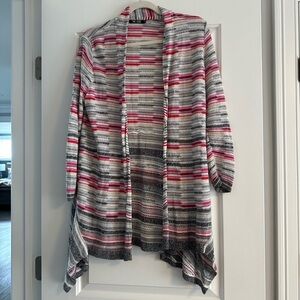 NIC+ZOE Pink and Gray Asymmetrical Cardigan Sweater